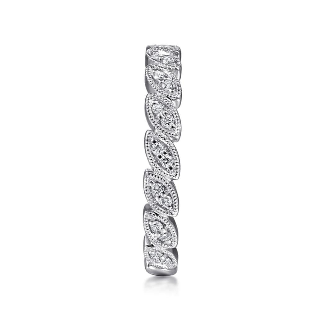 14K White Gold Millgrained Marquise Stackable Diamond Ring