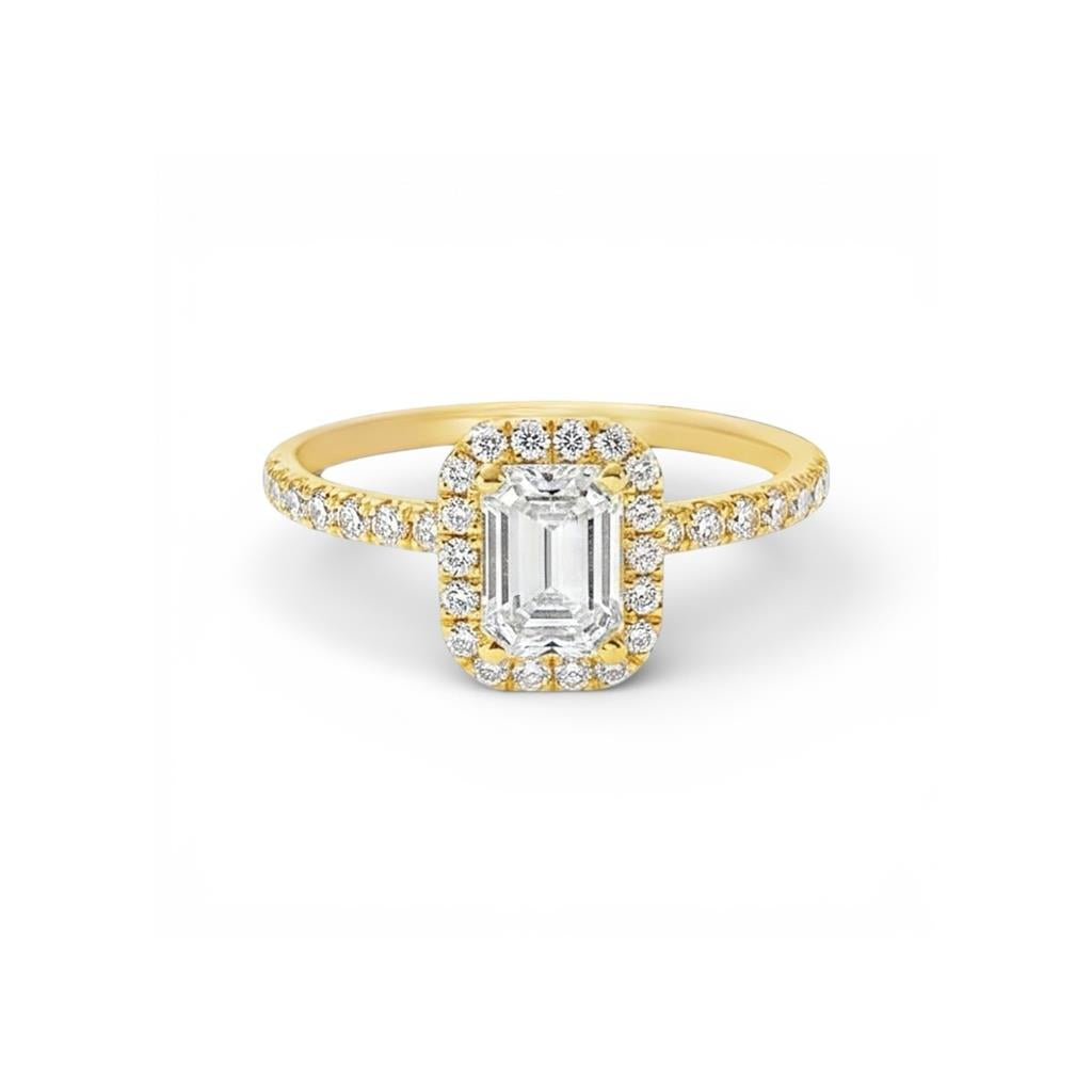 14KT Yellow Gold Emerald Cut Diamond Halo Engagement Ring