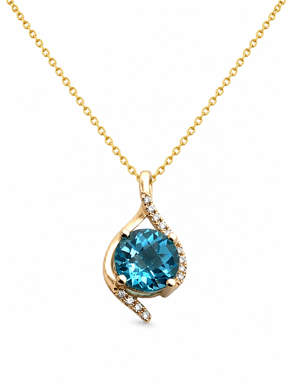 14K Yellow Gold Swiss Blue Topaz & Diamond Pendant