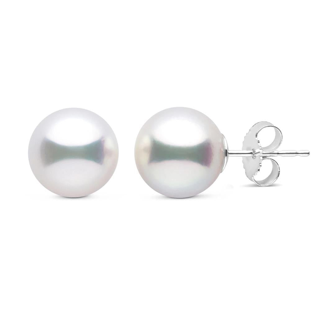 18kt White Gold Pearl Stud Earrings (9ā9.5mm) ā Bold Classic Elegance