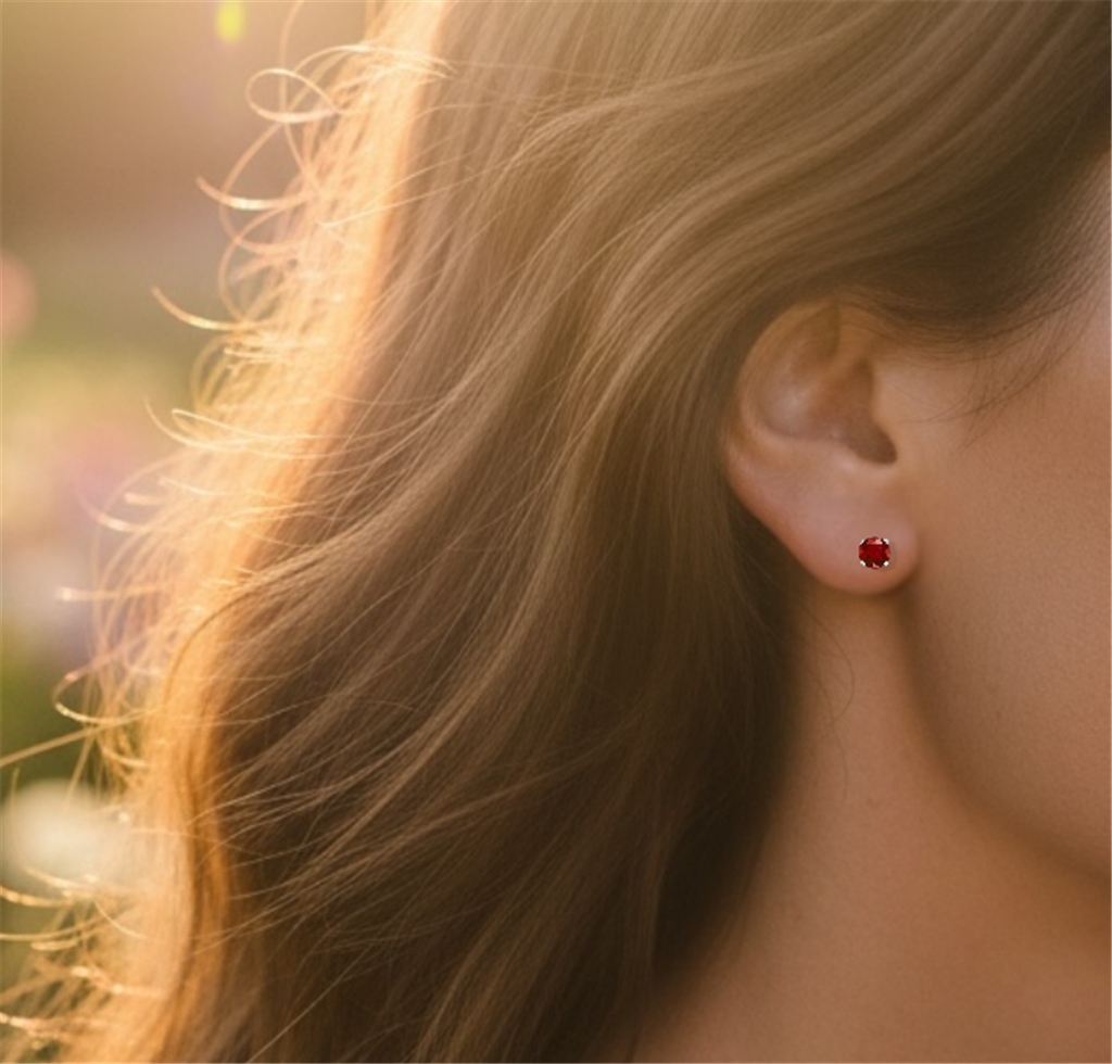 14Kt White Gold Round Ruby Stud Earrings