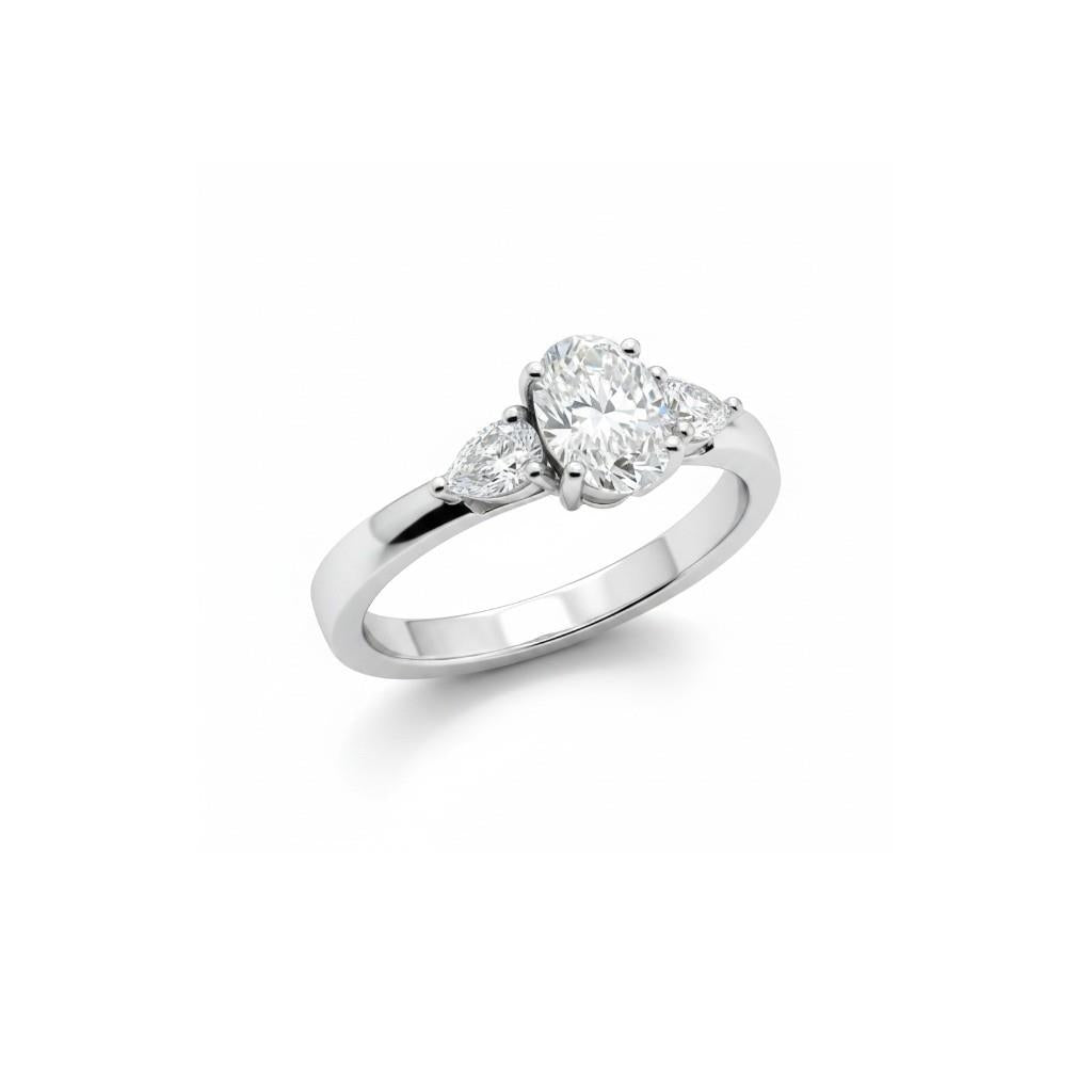14K White Gold Three Stone Diamond Engagement Ring | 0.71ct