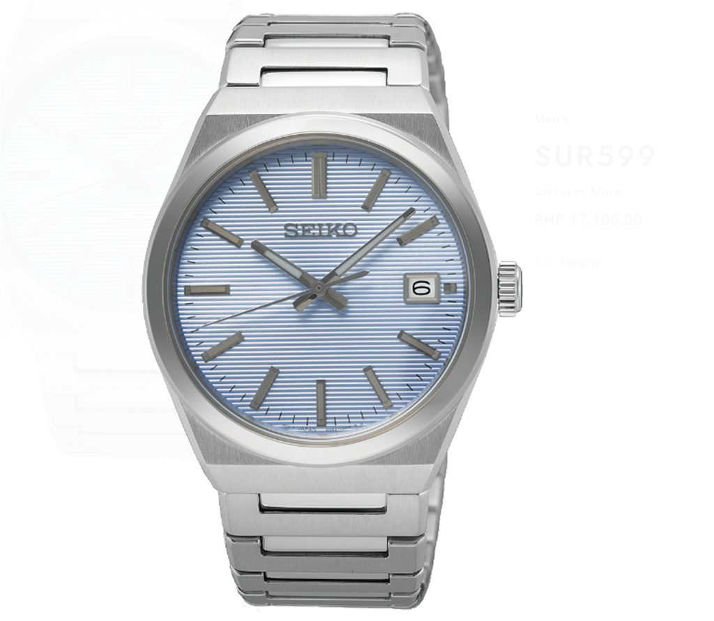 Seiko Essentials Stainless Steel Blue Index Dial Watch – Ref. SUR599