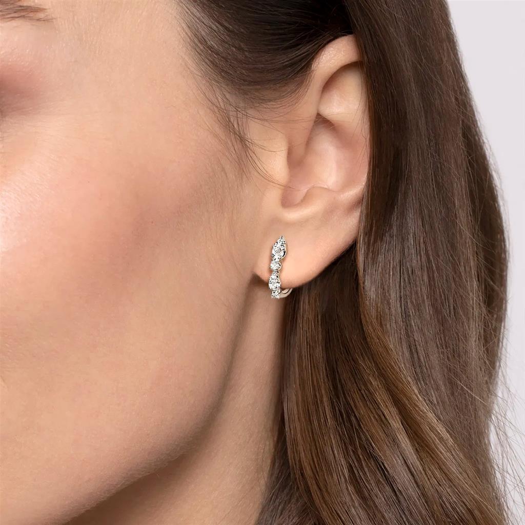 14kt White Gold Diamond J Hoop Stud Earrings