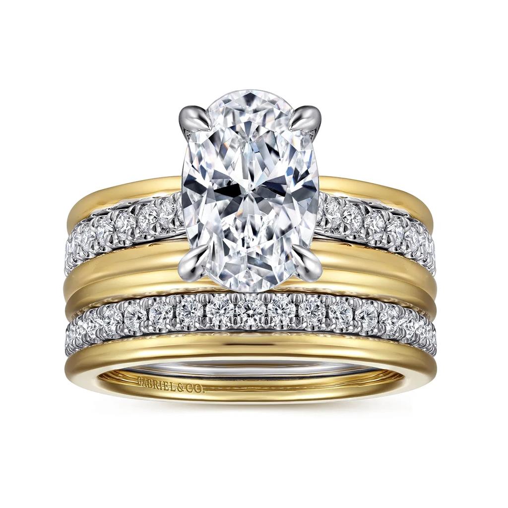 14kt Two-Tone Oval Wide Diamond Semi-Mounting by Gabriel & Co. – Size 6.5