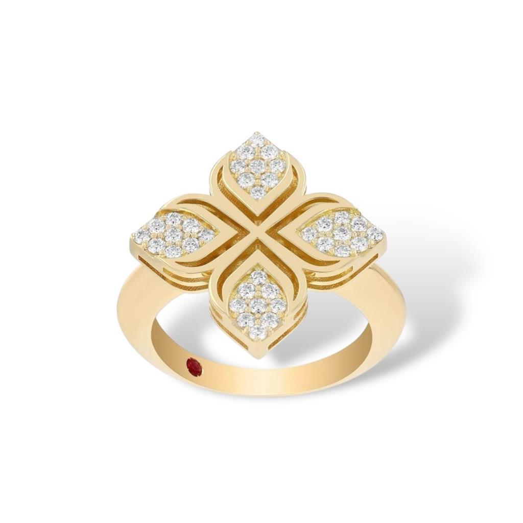 18kt Yellow Gold Arabesque Pave Diamond Flower Ring