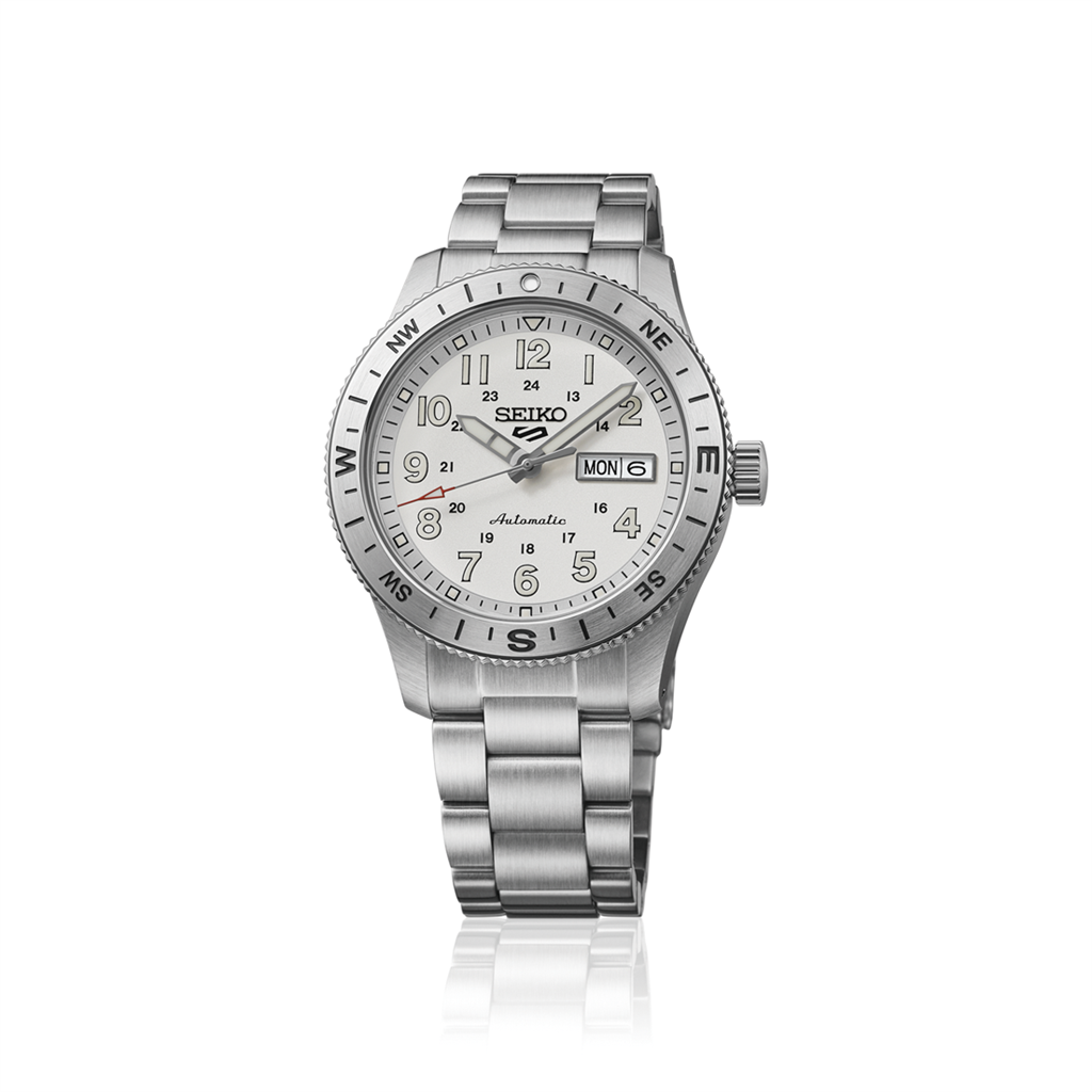 Seiko 5 Sports Field Series HDB007 41mm White Dial Compass Bezel Stainless Steel Watch