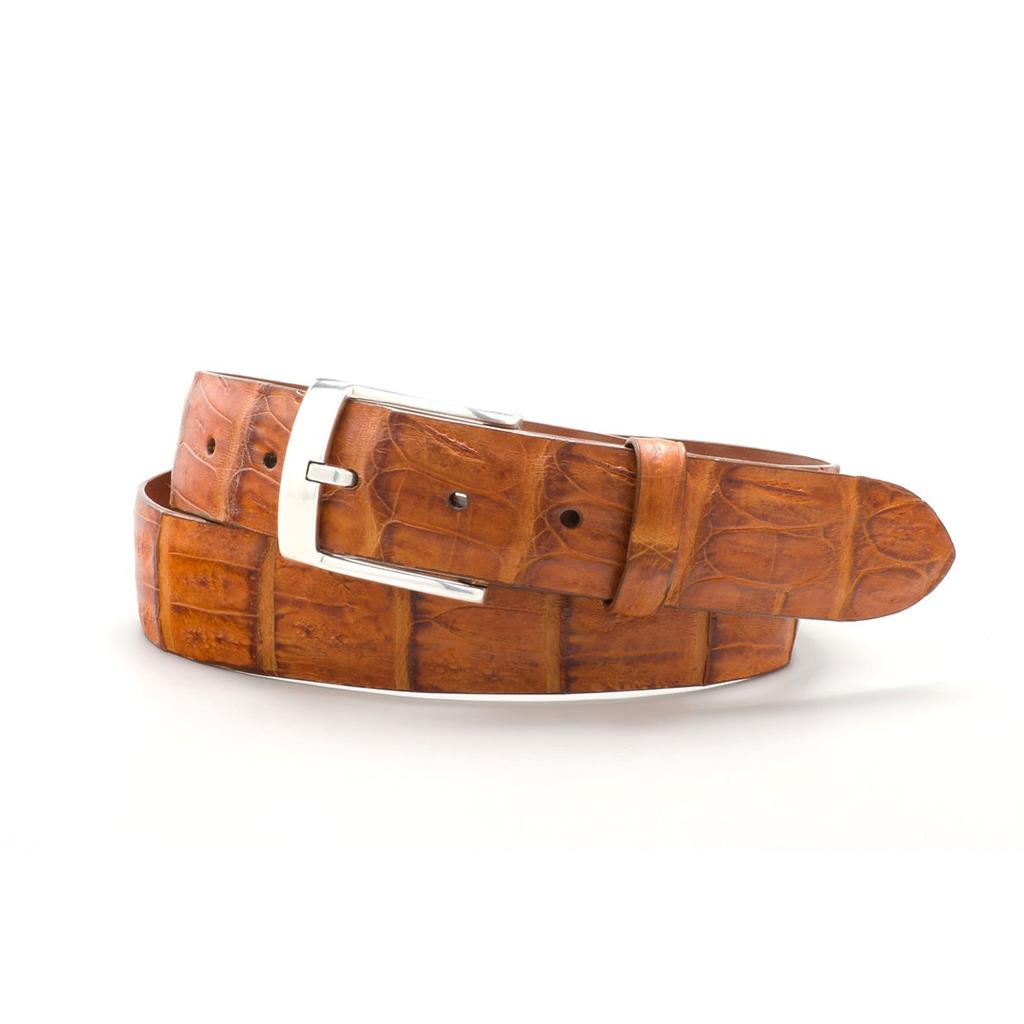 Matte Chestnut Caiman Crocodile Leather Belt with Matching Stitching