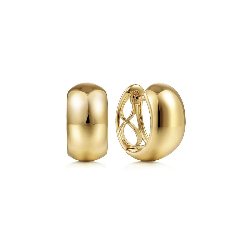14kt Yellow Gold Plain Wide Huggie Earrings