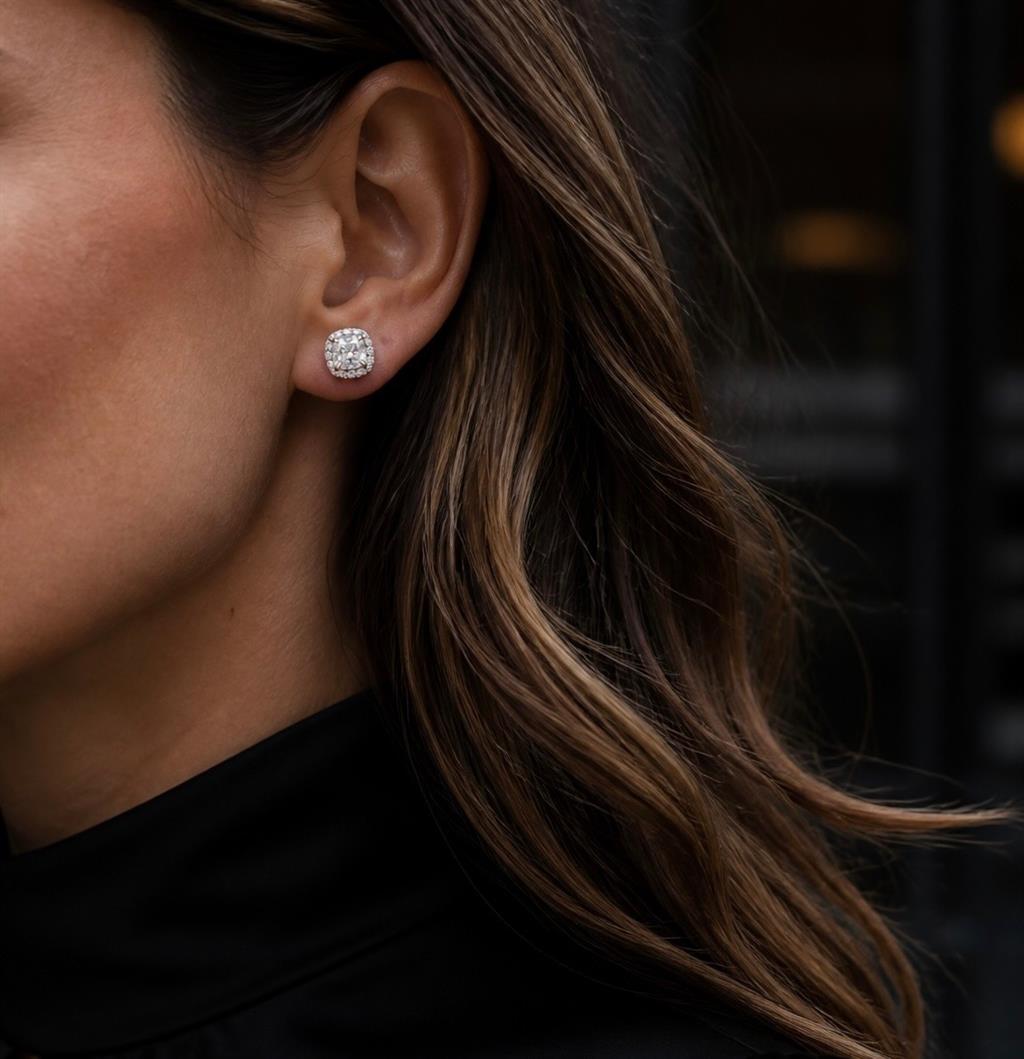 Eternity Cushion Diamond Halo Stud Earrings