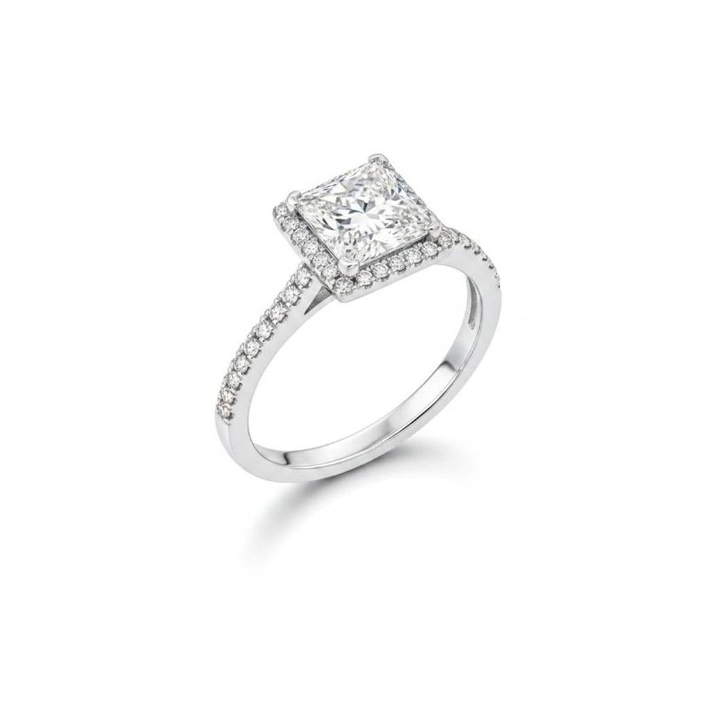 18kt White Gold Square Halo Diamond Engagement Ring