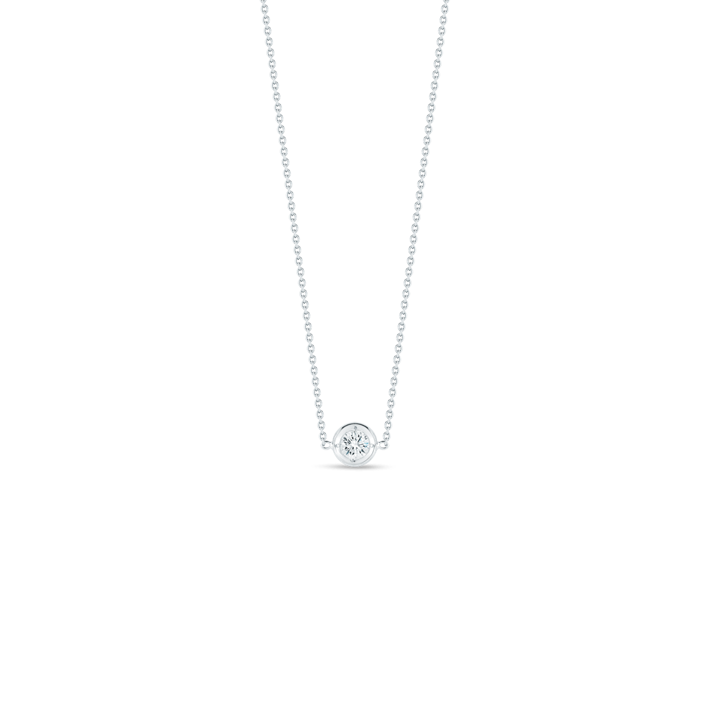 18K White Gold Bezel Set Diamond Pendant Necklace