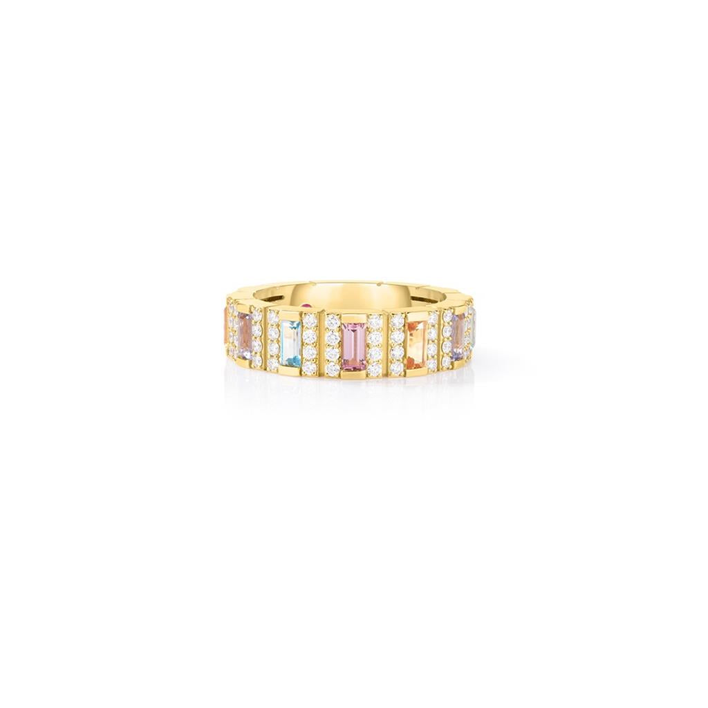 18kt Yellow Gold 5mm Obelisco Pavé Diamond & Mixed Gemstone Ring