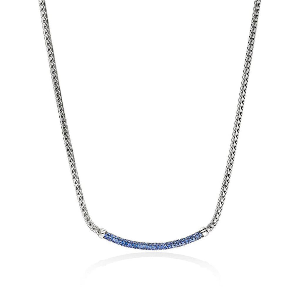 Sterling Silver Pavé Blue Sapphire Mini Chain Necklace