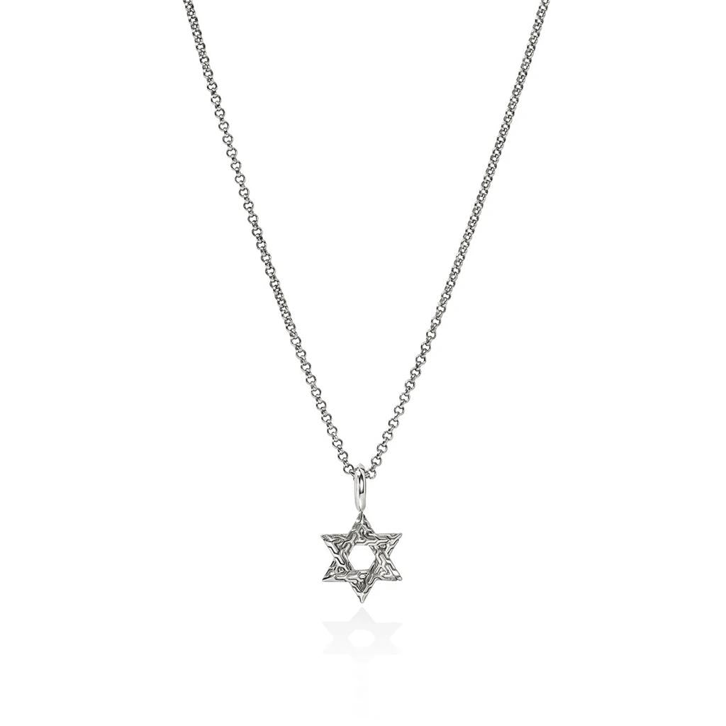Sterling Silver Essentials Star of David Necklace – Adjustable 16–18"