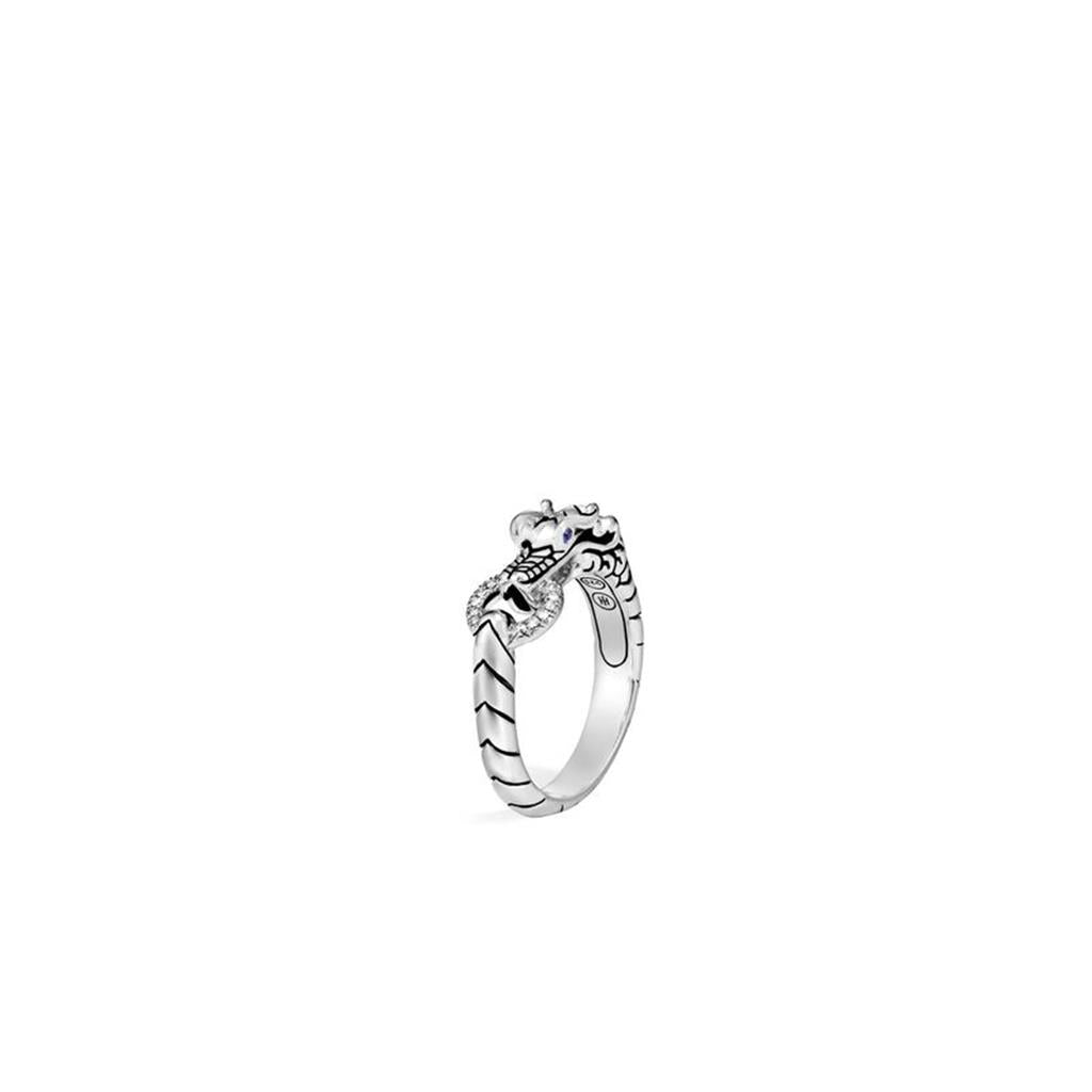 Silver Legends Naga Dragon Head Diamond & Blue Sapphire Ring