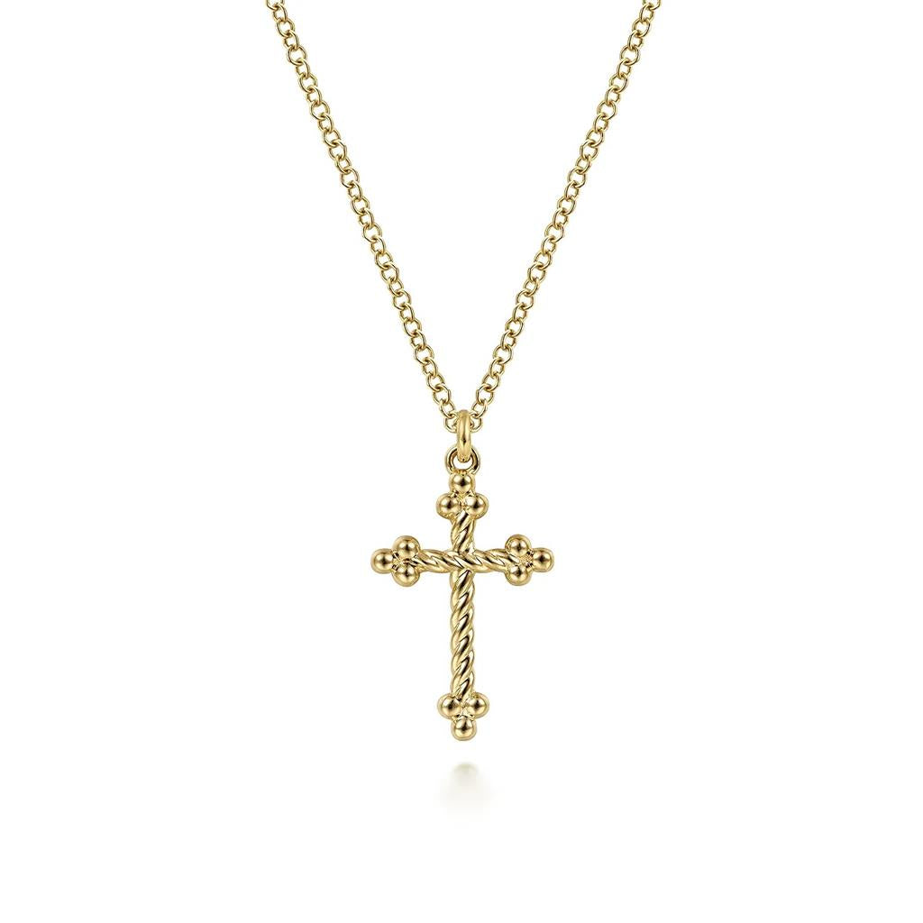 14kt Yellow Gold Twisted Rope Cross Pendant (17.5" Chain)