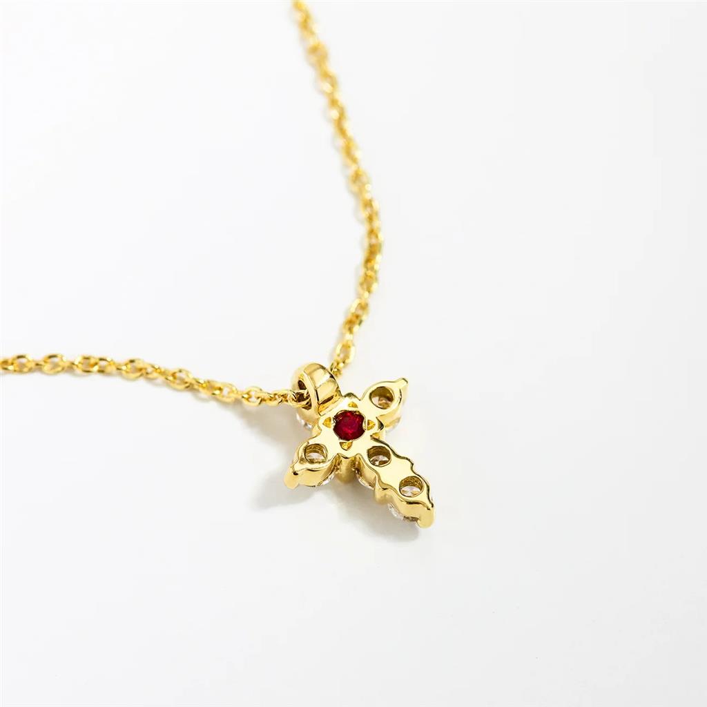 18K Yellow Gold Large Baby Cross Diamond Pendant Necklace | 0.20ct
