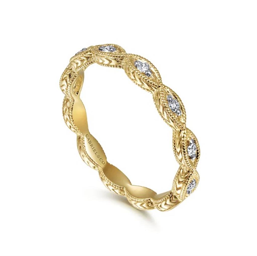 14KT Yellow Gold Diamond Marquise Wedding Band Designed By Gabriel & Co.