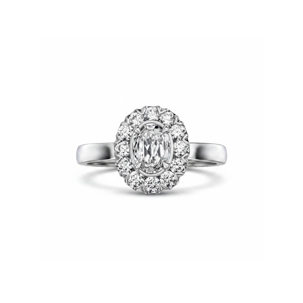 14K White Gold L’Amour Crisscut Oval Halo Engagement Ring | 0.92ct