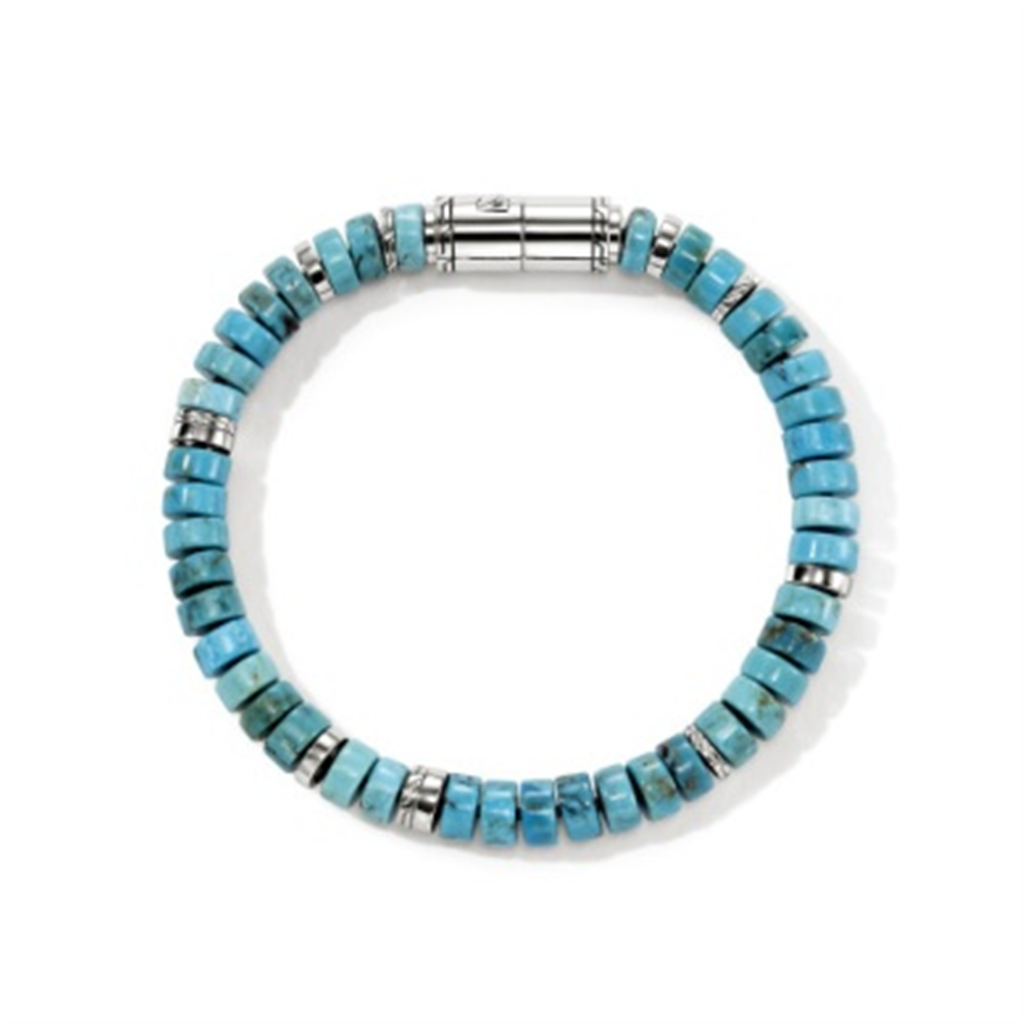 Sterling Silver 8mm Turquoise Heishi Bracelet - Size UL