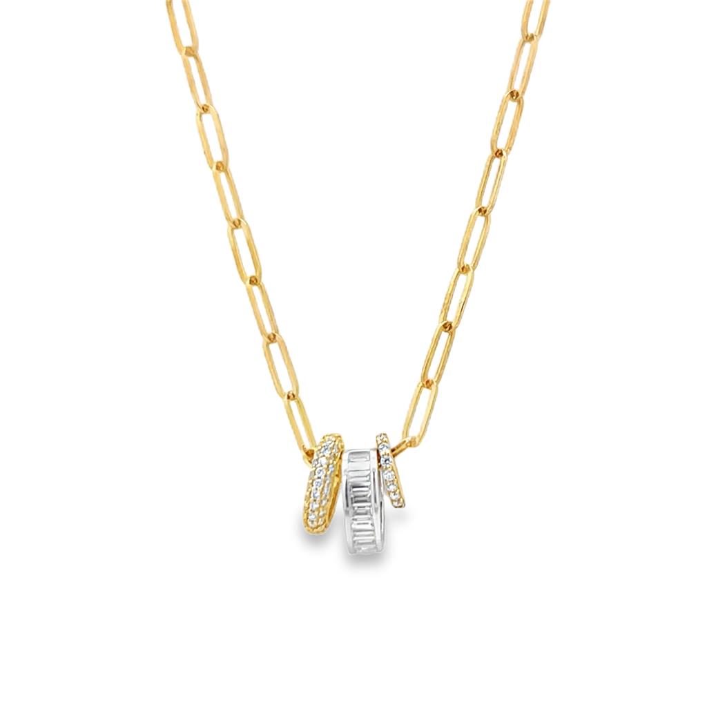14kt Two-Tone Paperclip Diamond Station Necklace – 14–16"