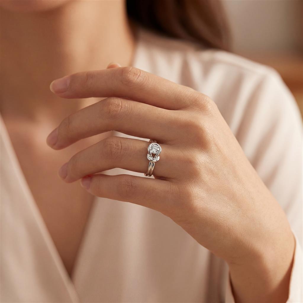 14kt White Gold Diamond Knot Ring – 0.25ct Round Diamond