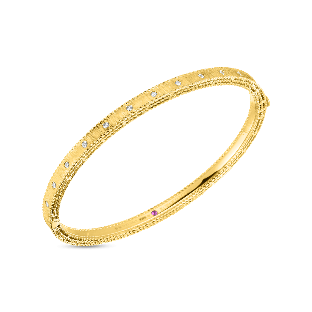 18kt Yellow Gold Satin Finish Diamond Princess Bangle Bracelet