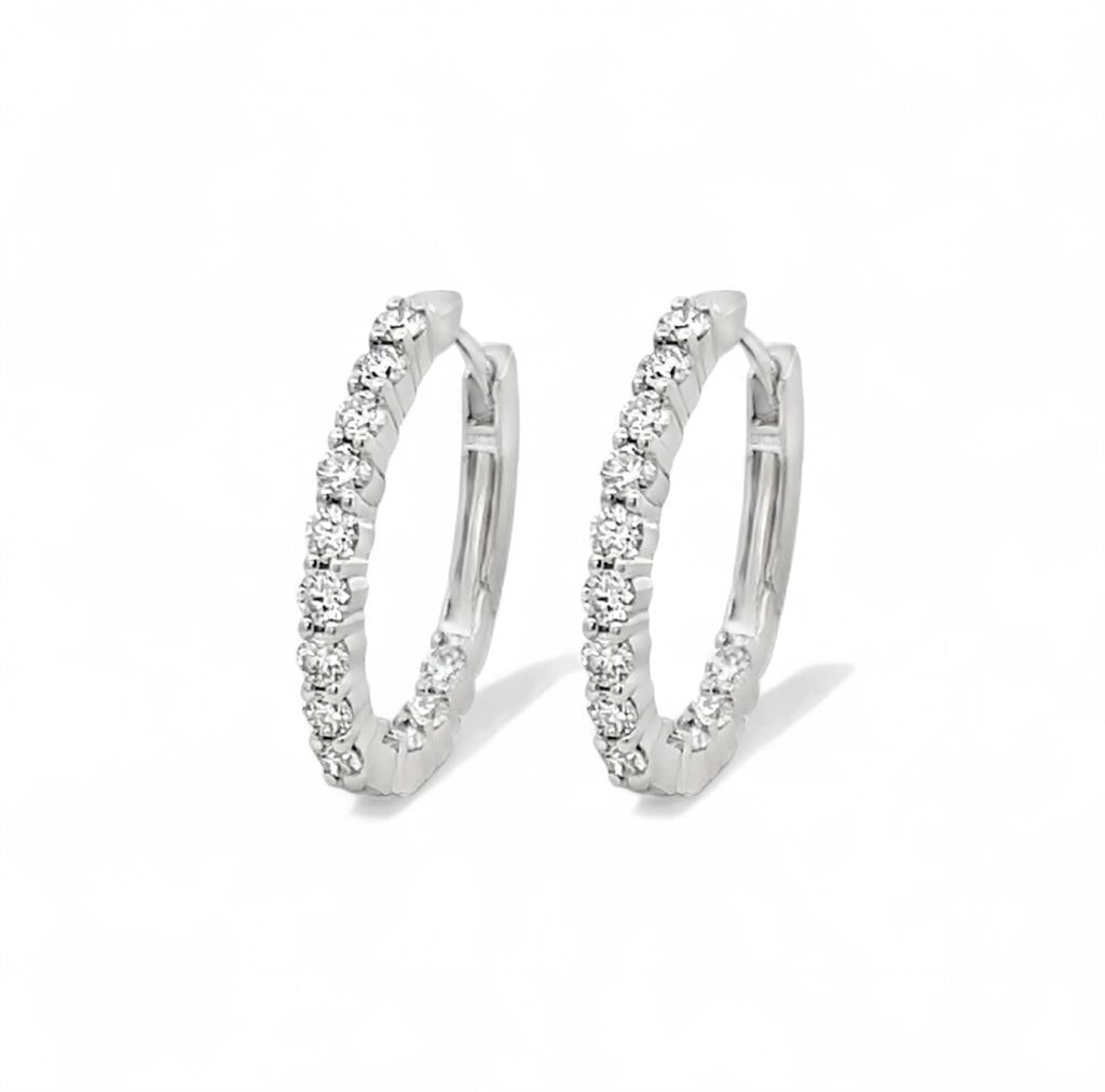 18kt White Gold Oval In/Out Diamond Hoop Earrings – 2.03ct