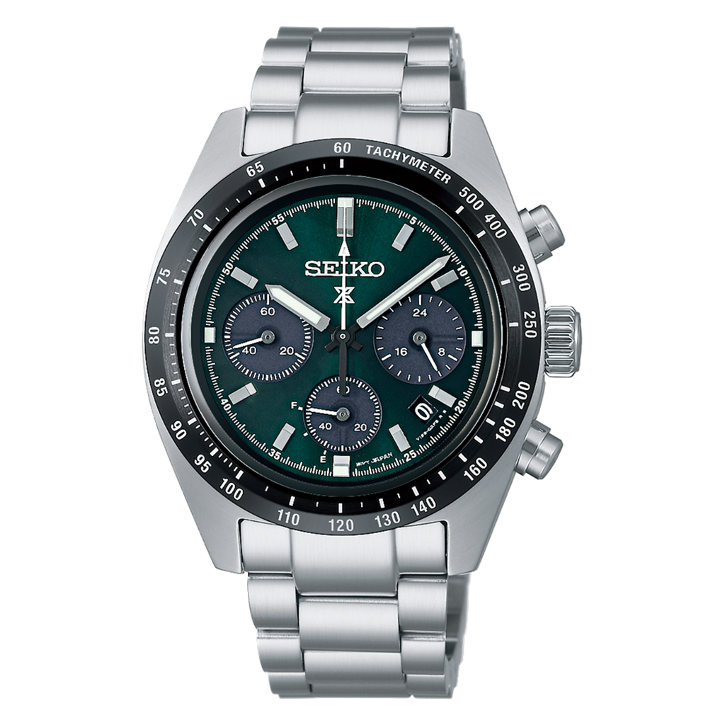 Seiko Prospex Speedtimer Stainless Steel Green Index Dial Watch – Ref. SSC933