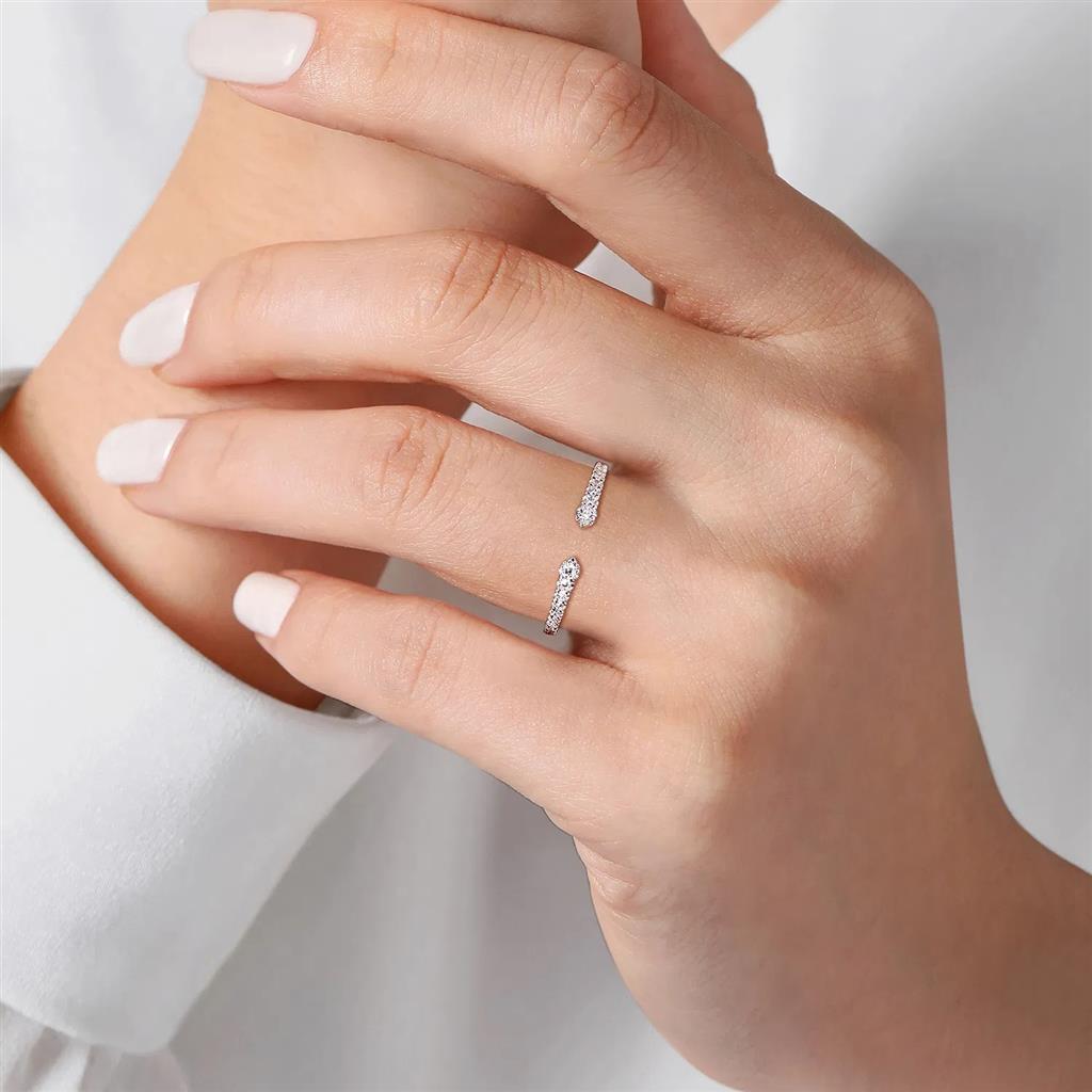 14K White Gold Diamond Open Cuff Ring