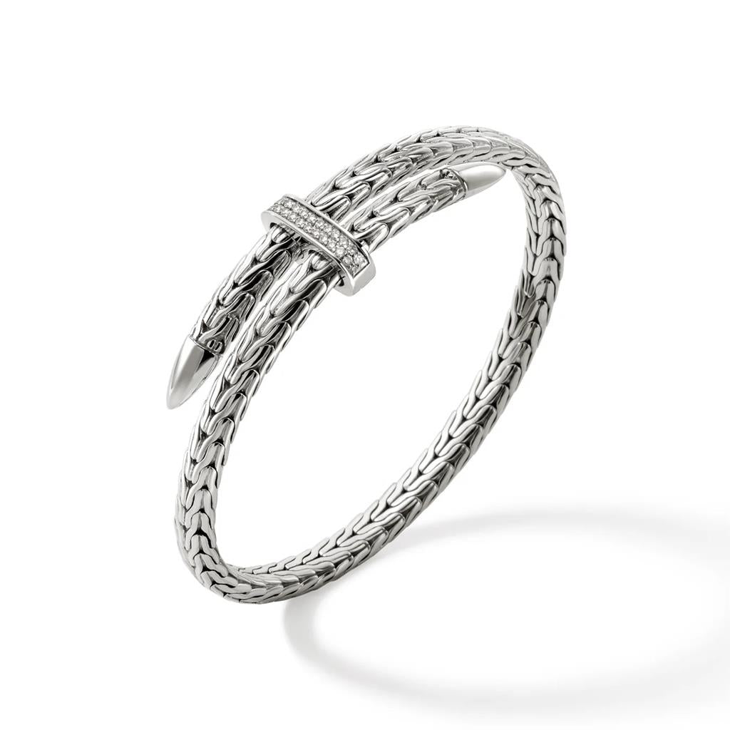 Spear Flex Cuff Bracelet – 5.5mm Sterling Silver with 0.24ct White Diamonds