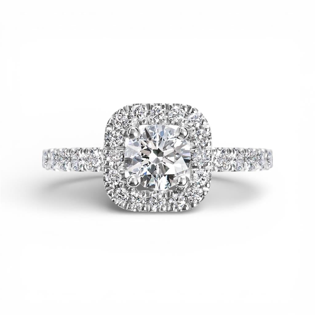 18KT White Gold Diamond Halo Cushion Semi-Mounting