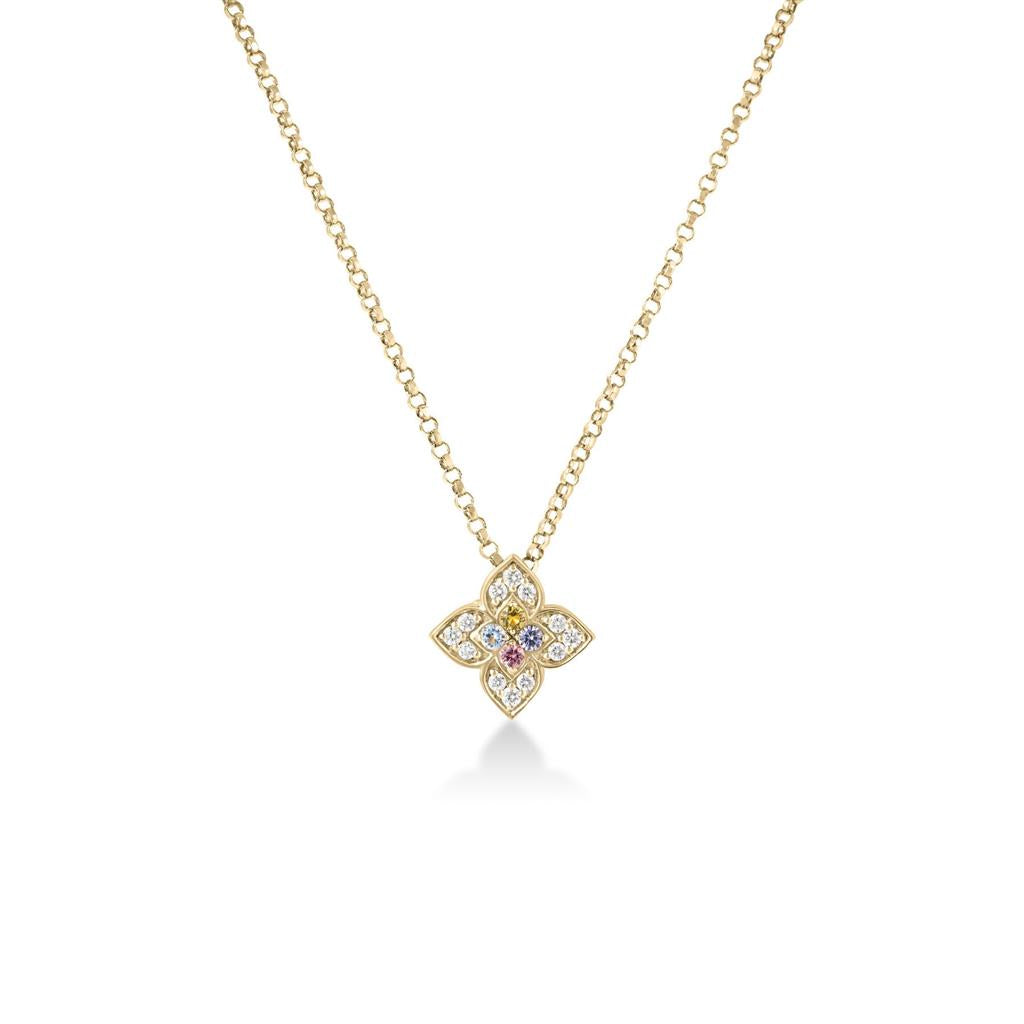 18kt Yellow Gold Venetian Princess Carnival Diamond & Colored Stone Flower Necklace