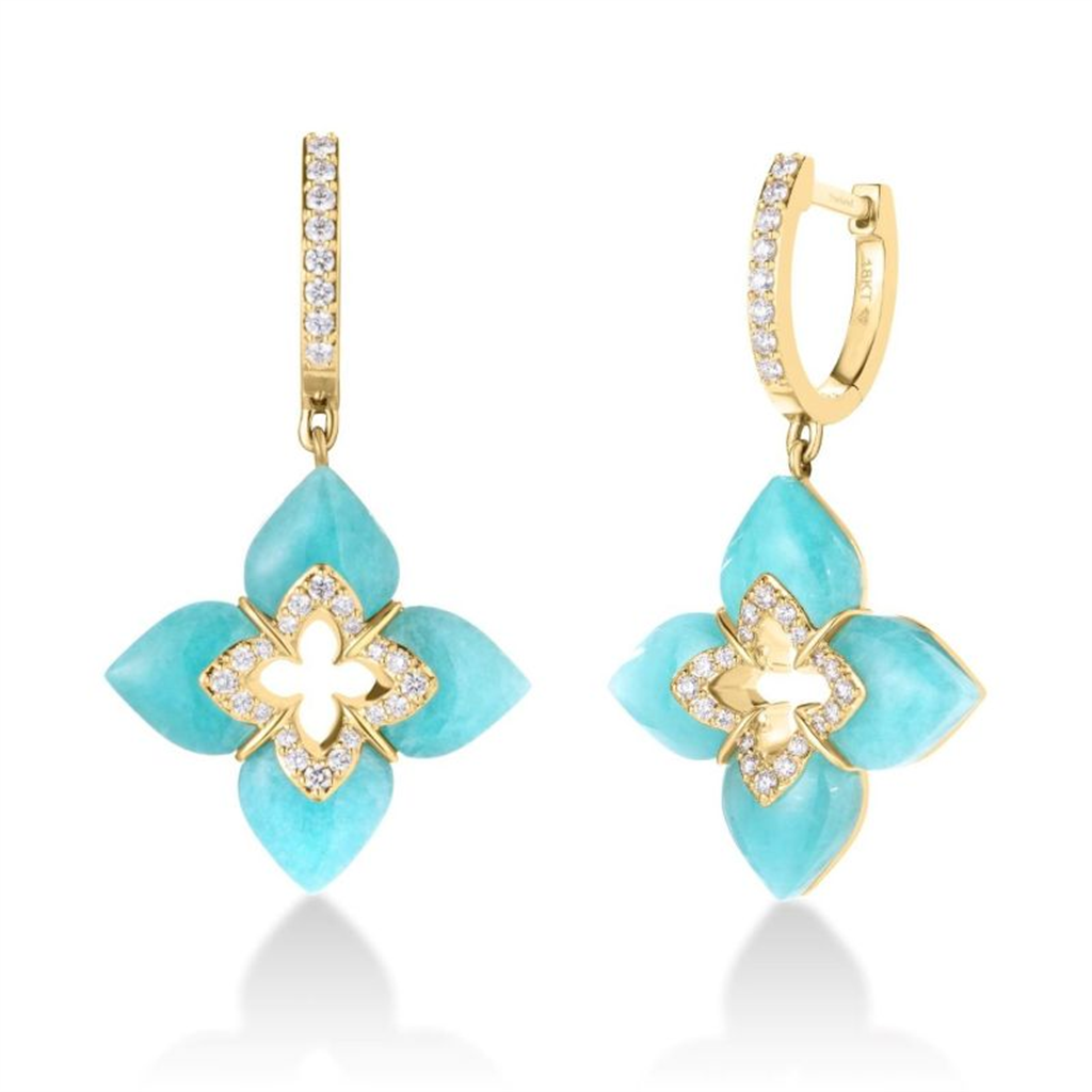 18KT Yellow Gold Diamond & Amazonite Venetian Princess Earrings