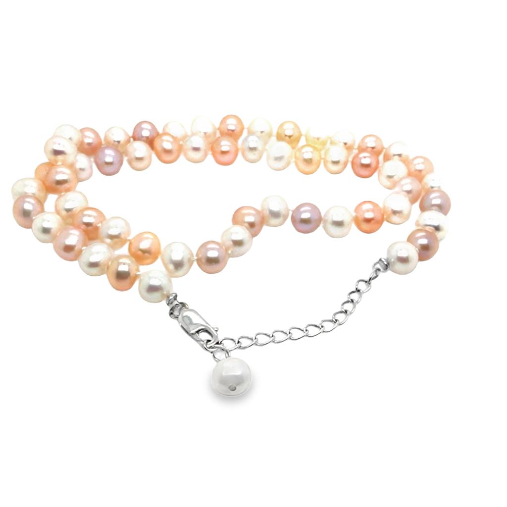 Sterling Silver Pink & White Freshwater Pearl Necklace