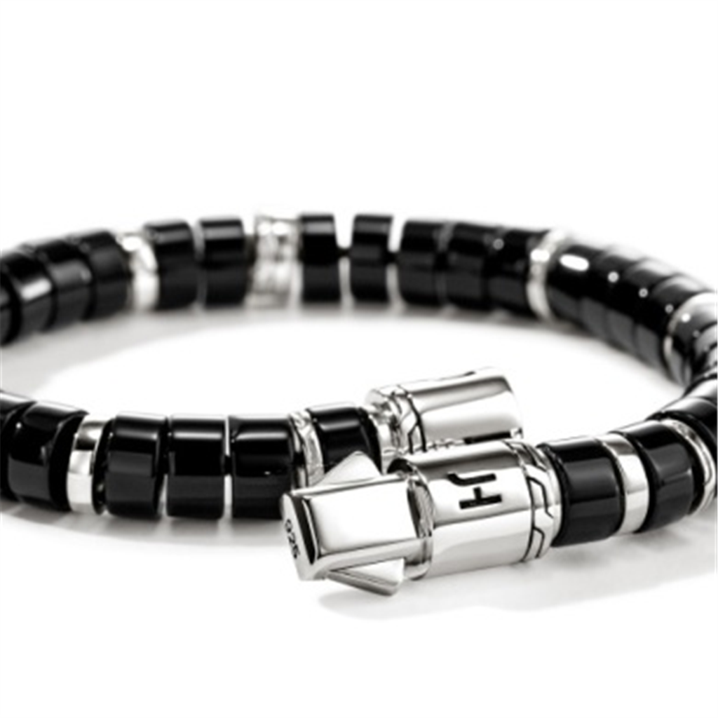 Sterling Silver 8mm Black Onyx Heishi Bracelet ā Size UL