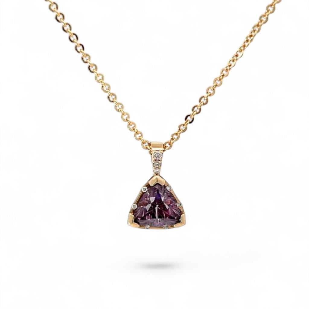 14K Yellow Gold Trillion-Shaped Garnet and Diamond Pendant