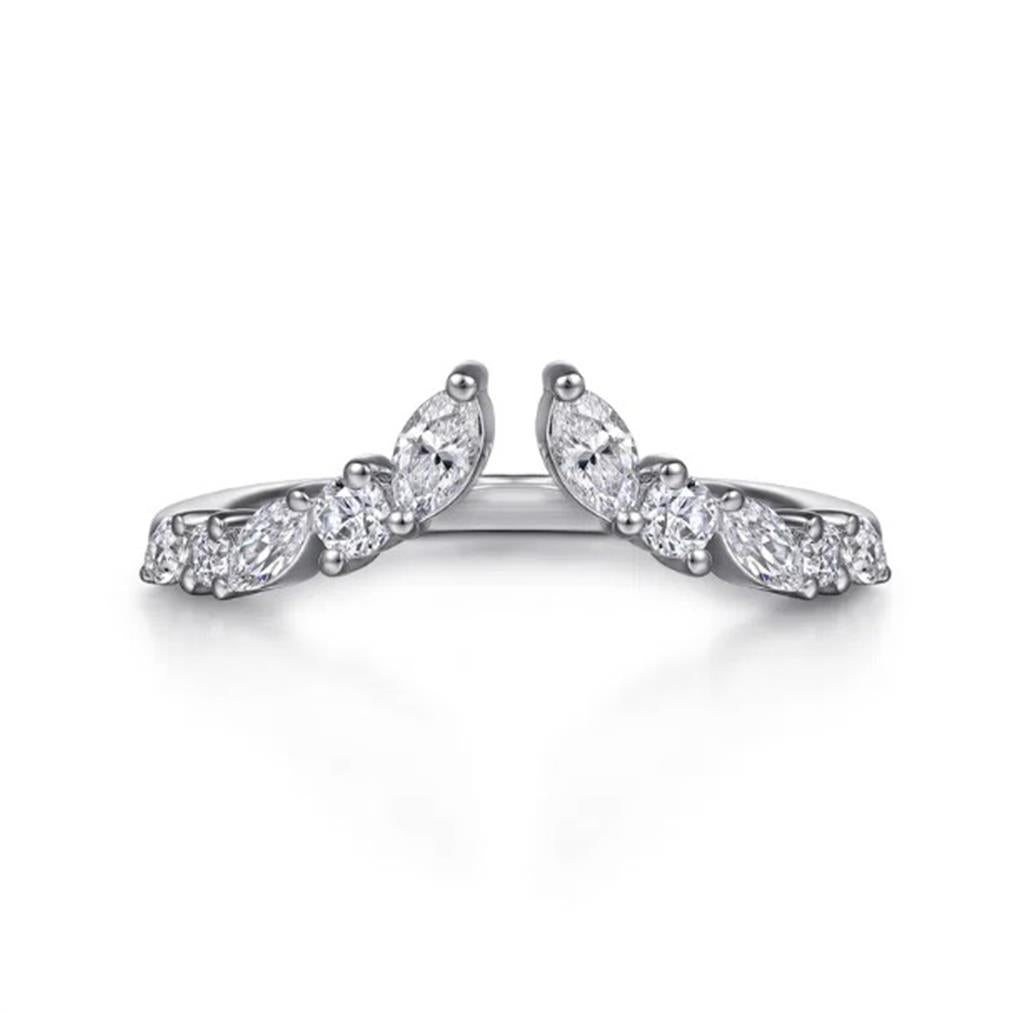 14KT White Gold Curved Open Cuff Diamond Wedding Band