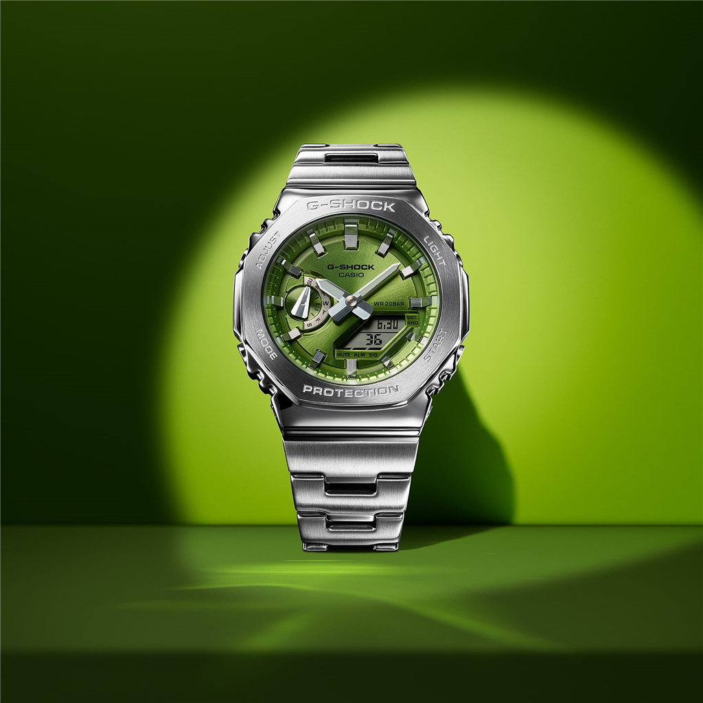 G-Shock Stainless Steel Green Index/Digital G-Steel Watch GM2110D-3A
