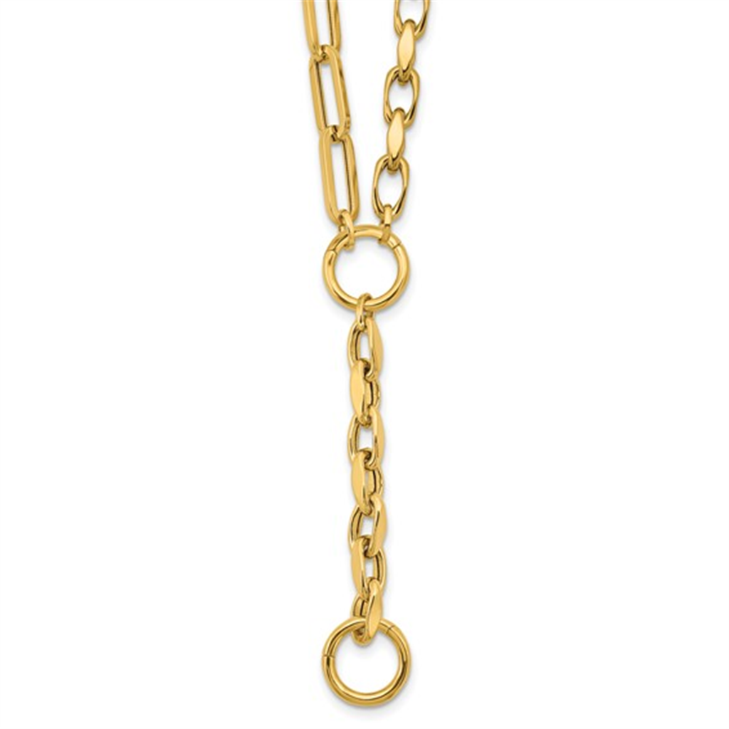14K Yellow Gold Mixed Paperclip & Fancy Link "Y" Drop Necklace