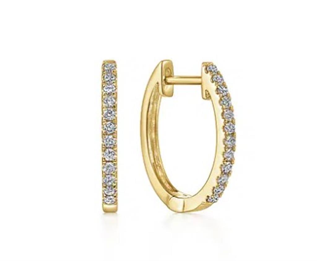 14kt Yellow Gold Classic 15mm Pave Diamond Huggie Hoop Earrings #EG11122Y45JJ