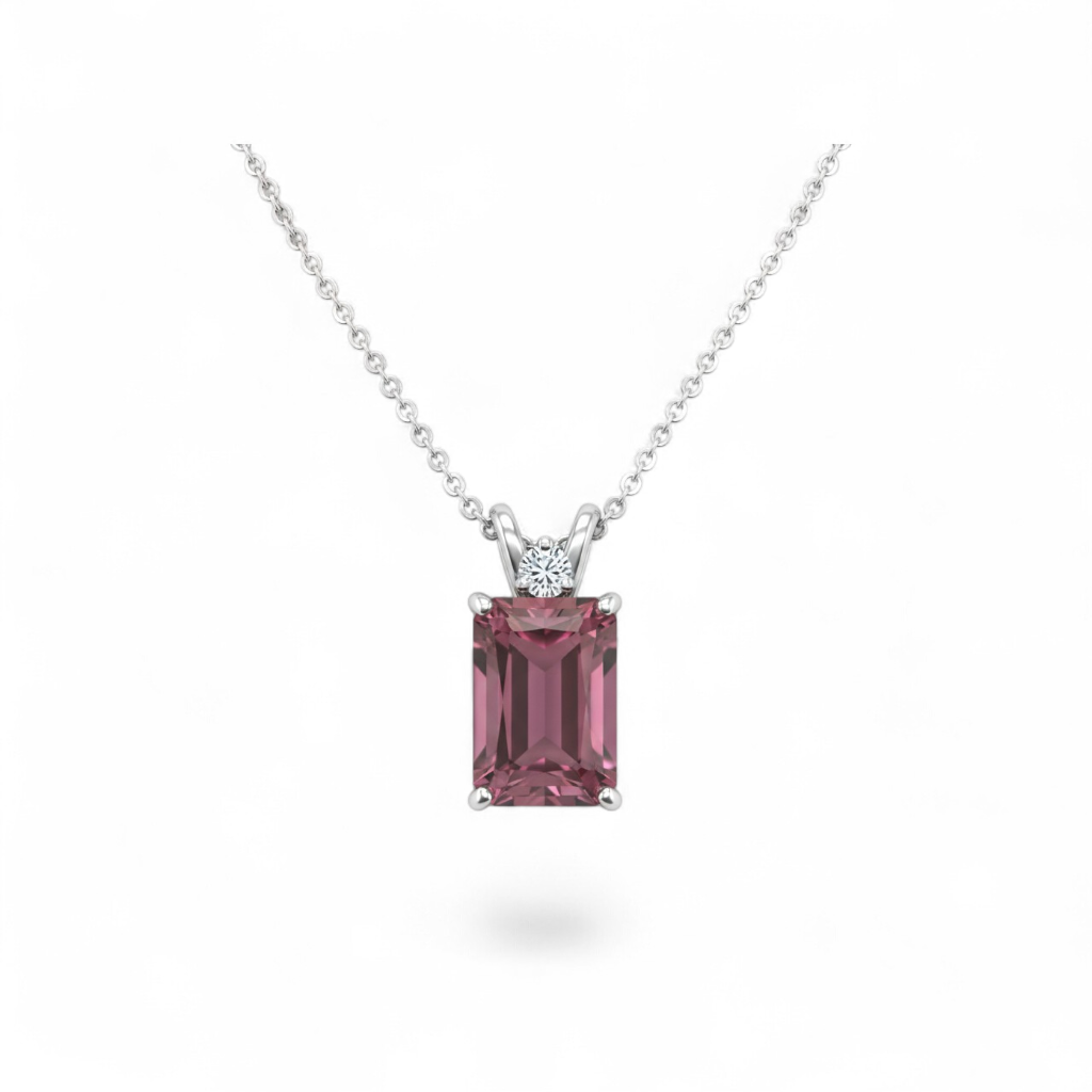 14KT White Gold Pink Tourmaline & Diamond Two-Stone Pendant