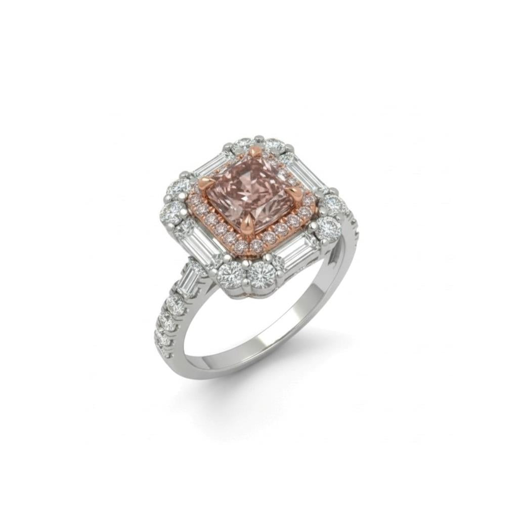 18KT White & Rose Gold Fancy Brown-Pink Diamond Double Halo Ring