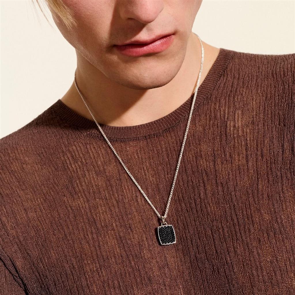 Sterling Silver Black Sapphire Tag 1.7mm Surf Chain Pendant Necklace