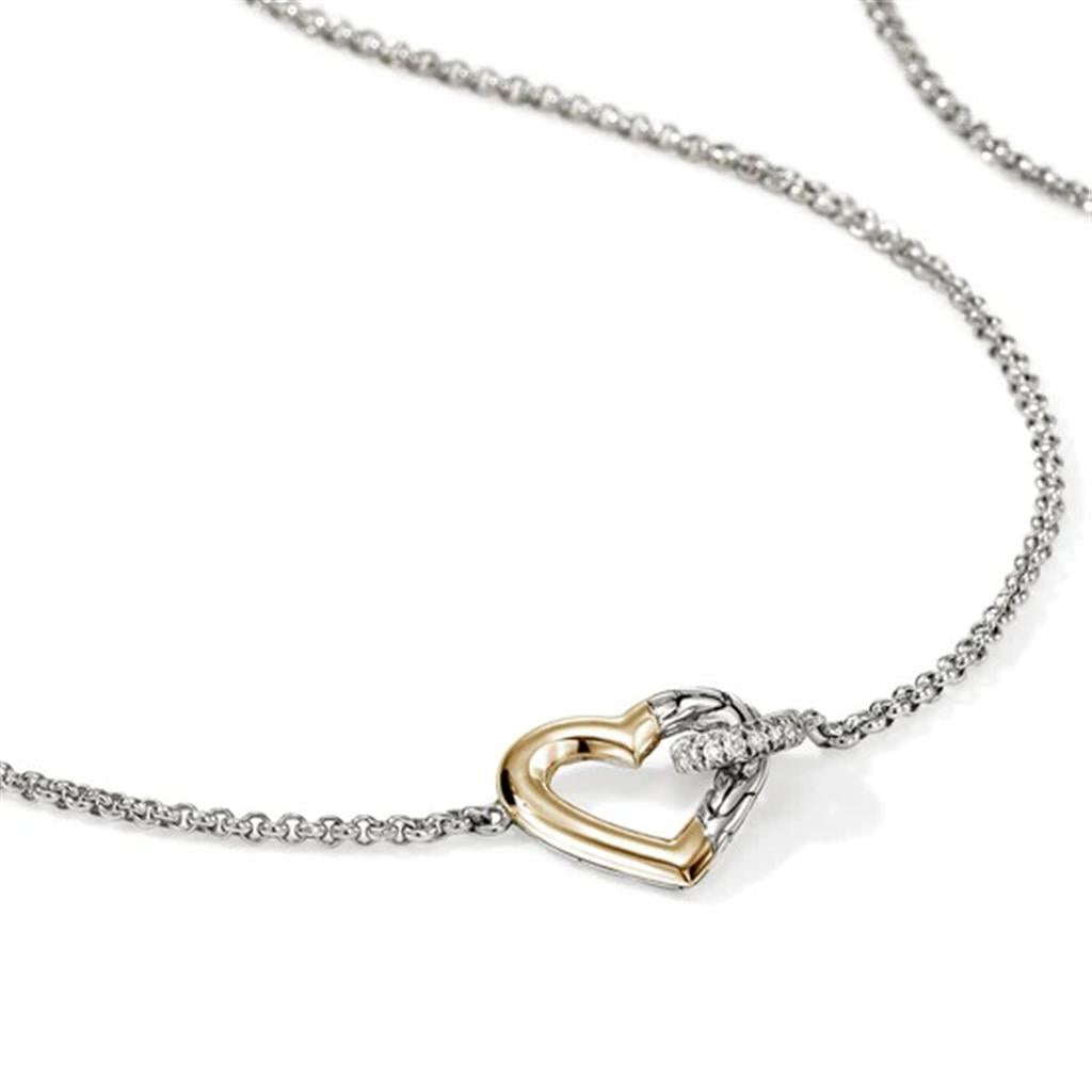 Sterling Silver & 14kt Yellow Gold 1.5mm Diamond Essential Heart Link Necklace