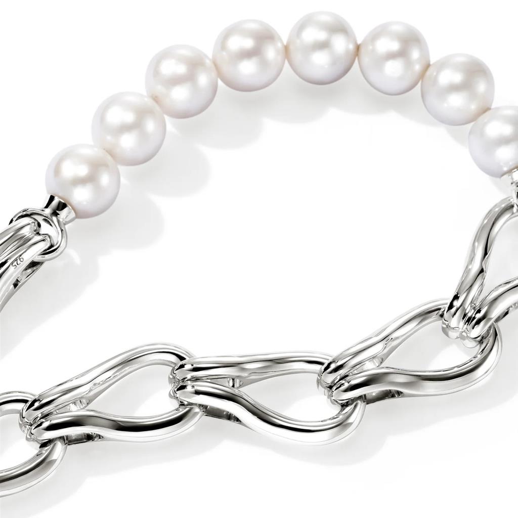Sterling Silver & Freshwater Pearl Surf Link Bracelet