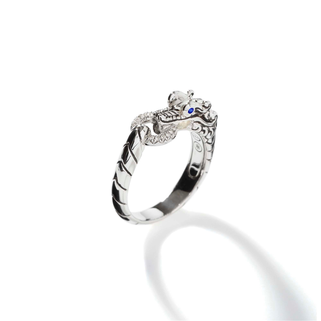 Silver Legends Naga Dragon Head Diamond & Blue Sapphire Ring