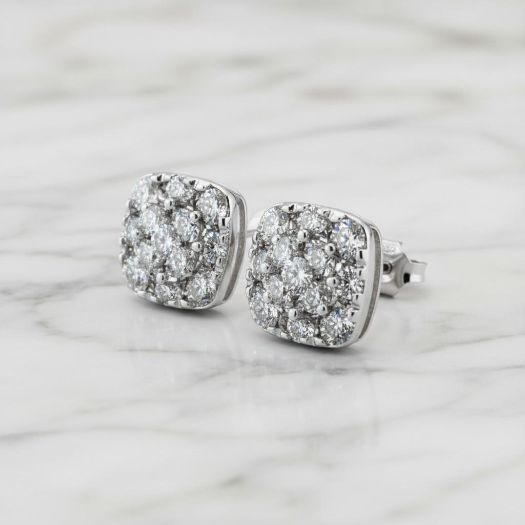 18kt White Gold Square Cluster Diamond Stud Earrings