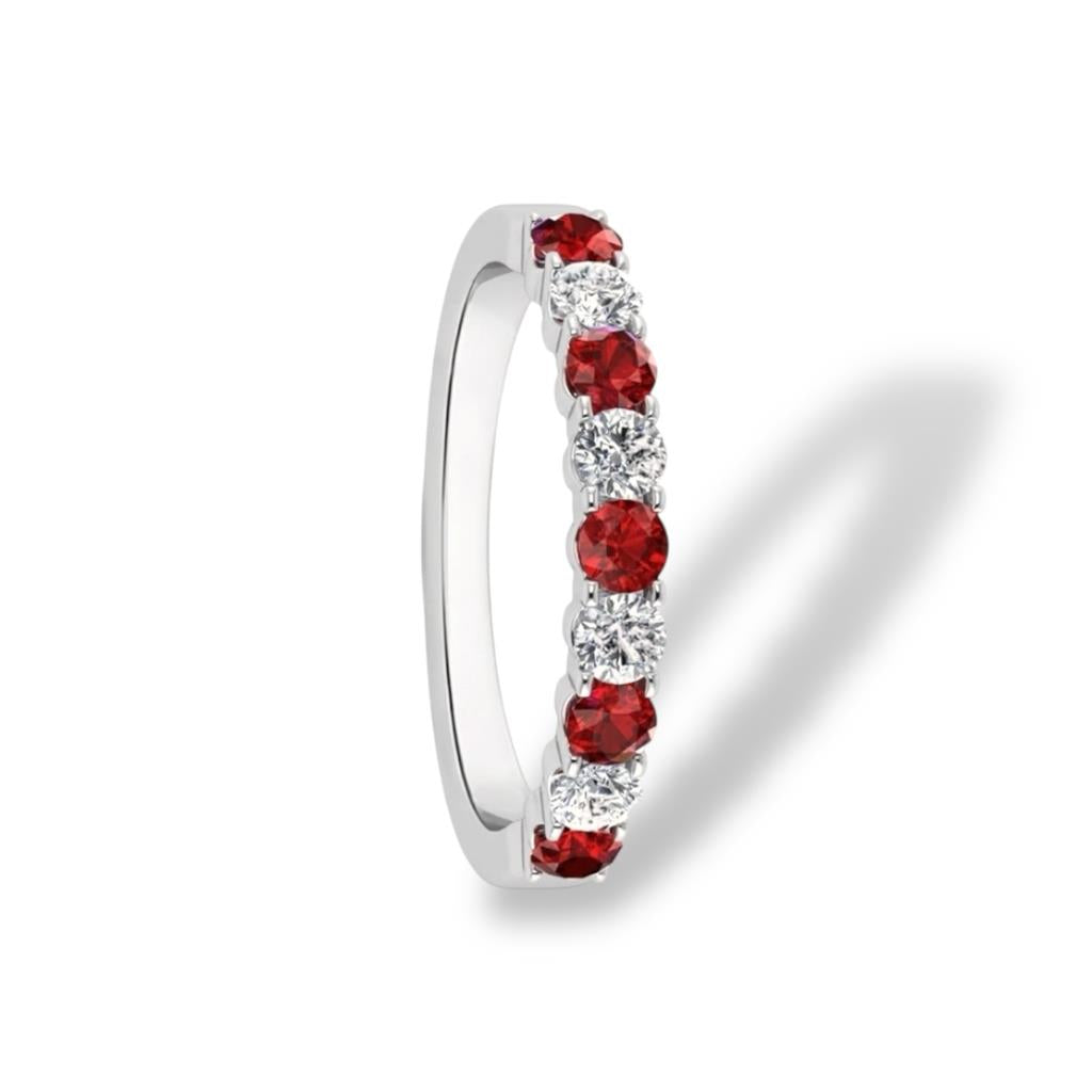 18kt White Gold Ruby & Diamond Alternating Stone Ring
